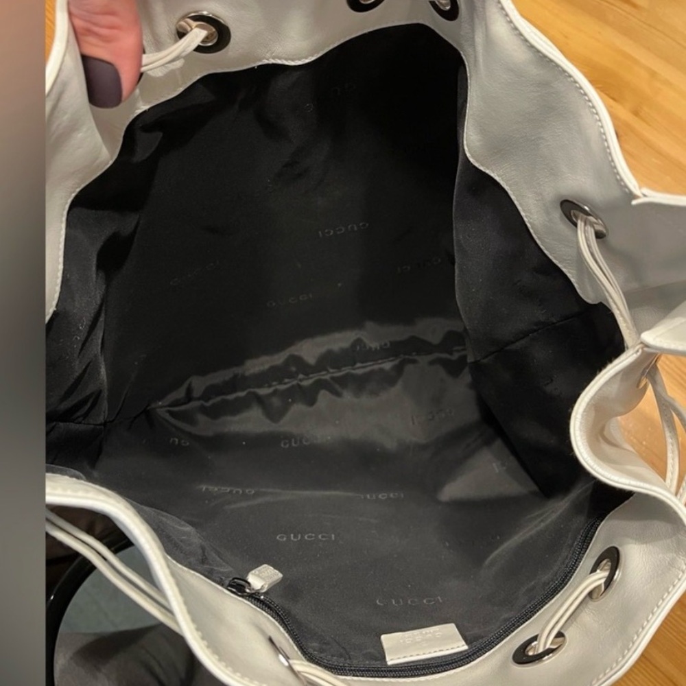 Gucci White Leather Drawstring Shoulder Bag with Bamboo Handle-Bag new - Picture 6 of 16